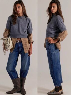 Free People Backstage Relaxed Slouchy Cropped Barrel Jeans Size 33 NWT
